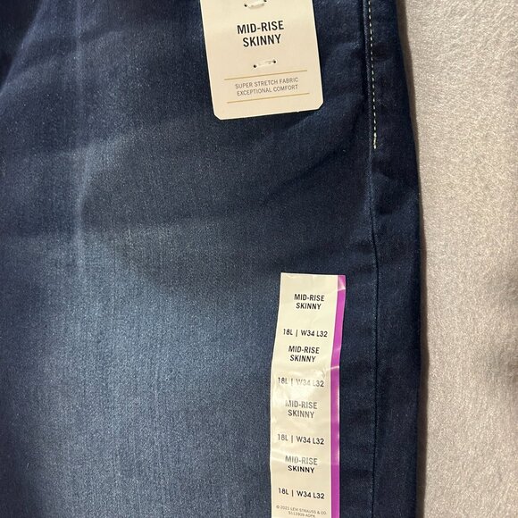 Signature Levi Strauss Gold Mid Rise Skinny Stretch Blue Denim Jeans 16L W34 L32 - Picture 12 of 16